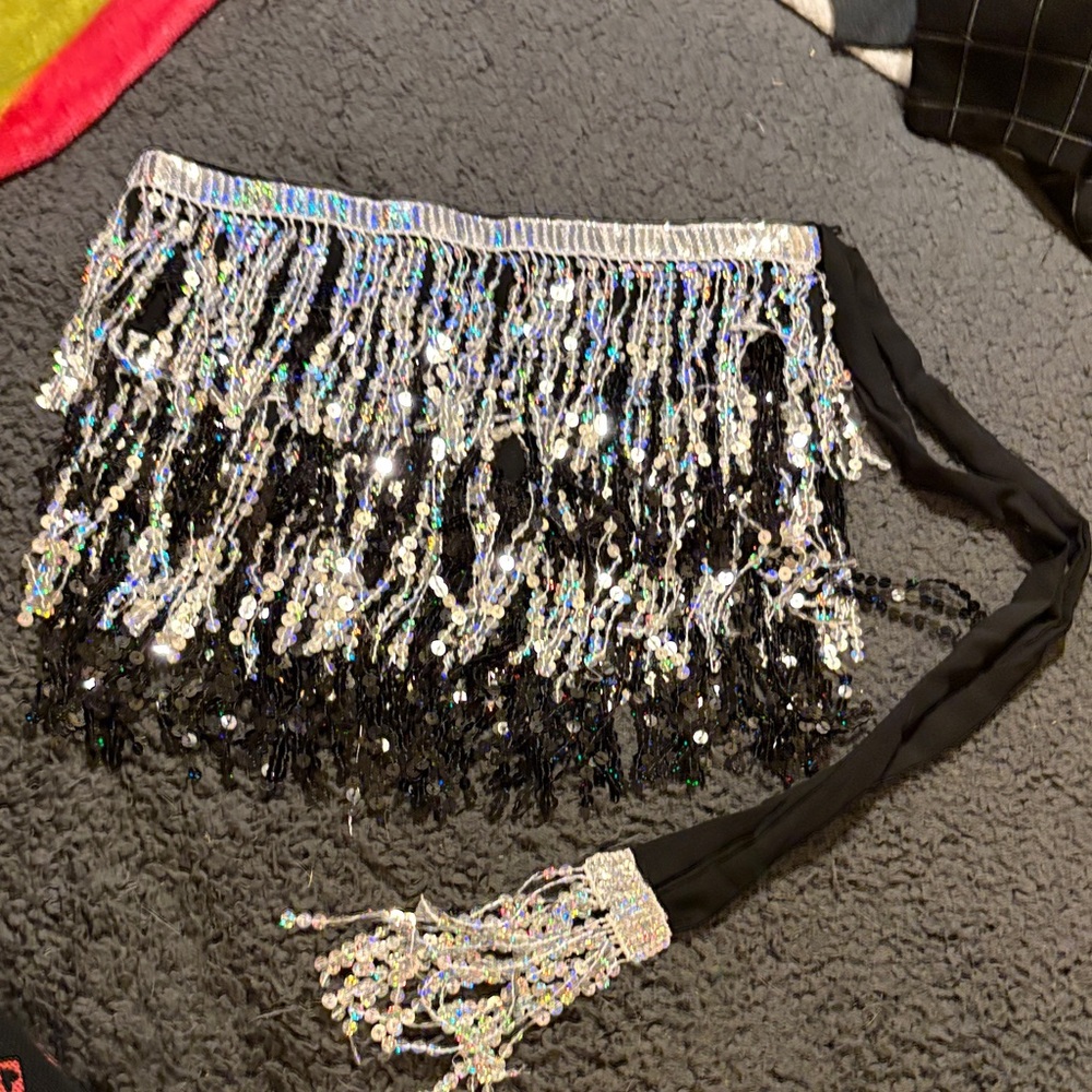 Boutique 9 Black and Silver Beaded Fringe Belt